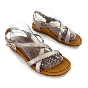 Aetrex Penny Rose Gold Metallic Leather Cross Strap Comfort Sandals Women‎ 9.5